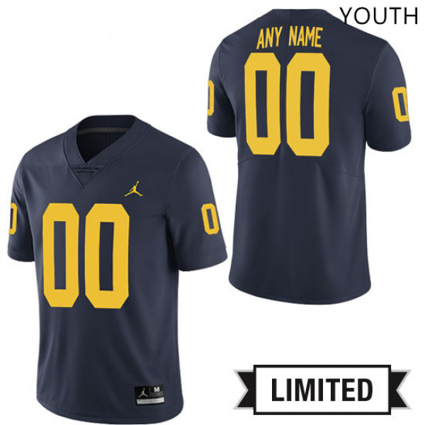 Youth University of Michigan #00 Custom Navy Jordan Brand Replica Jersey